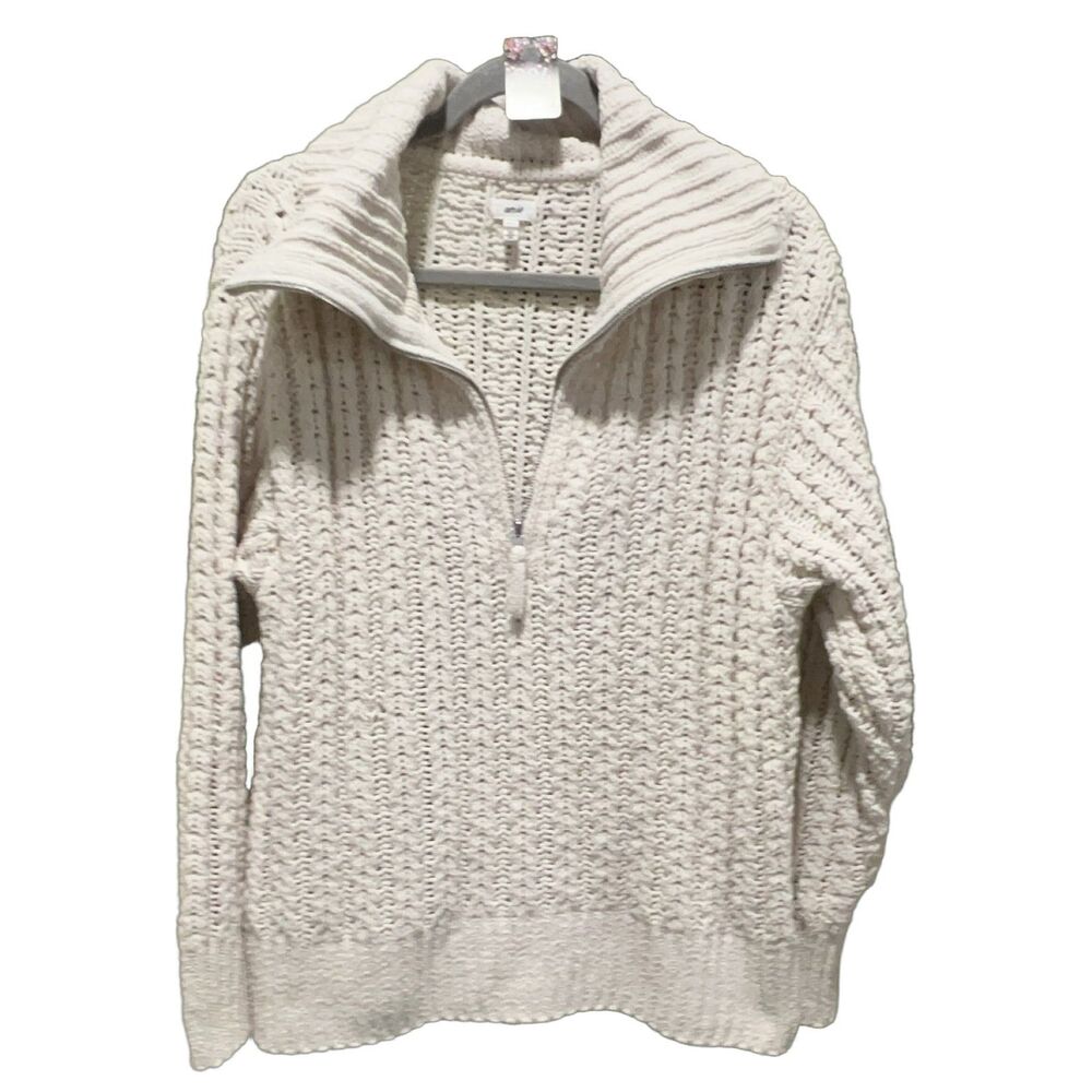 Aerie Women's White Mock Neck 1/4 Zip Pullover Sweater Size M Long Sleeve Knit